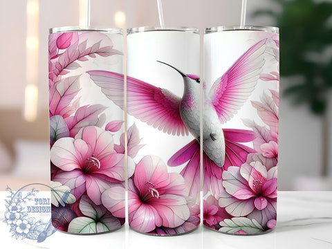 Pink and White Hummingbird 20oz Skinny Tumbler PNG, Hummingbird Tumbler Sublimation Wrap, Straight & Tapered Tumbler Wrap, Instant Digital Download Sublimation ToriDesigns 