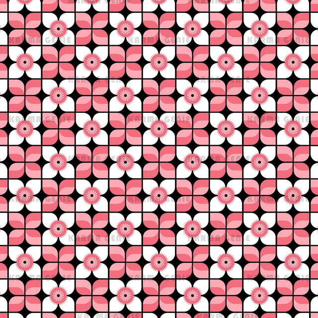 Pink And White Retro Modern Abstract Flowers Pattern Digital Paper Digital Pattern Karma Genie Graphics 