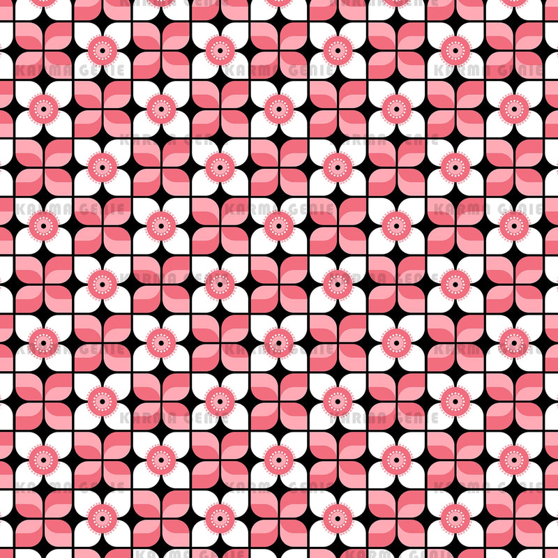 Pink And White Retro Modern Abstract Flowers Pattern Digital Paper Digital Pattern Karma Genie Graphics 