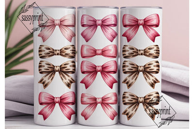 Pink & Animal Print Bow Tumbler Wrap Sublimation sassyprint 