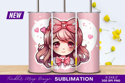 Pink anime girl with bow heart design Sublimation Regulrcrative 