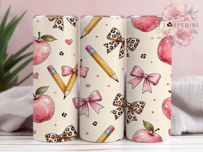 Pink Apple School 20oz Tumbler, Apple Motif, Pink Art Design, School Theme, Whimsical Accent, Cute Charm, Sublimation Wrap, 20oz Tumbler Sublimation Li Zamperini 