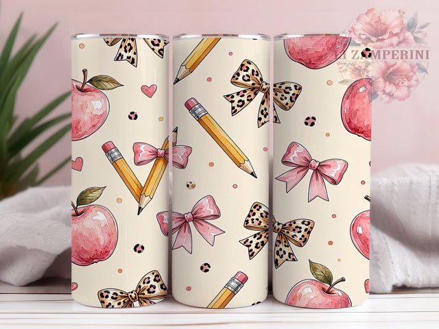 Pink Apple School 20oz Tumbler, Apple Motif, Pink Art Design, School Theme, Whimsical Accent, Cute Charm, Sublimation Wrap, 20oz Tumbler Sublimation Li Zamperini 