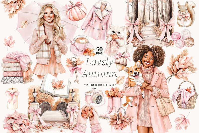Pink Autumn Clipart | Coquette Fall PNG Collection SVG GlamArtZhanna 