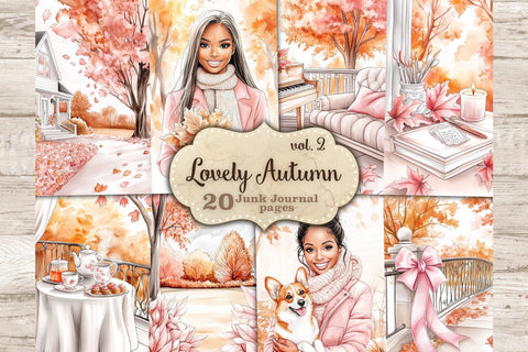 Pink Autumn Junk Journal Paper | Pumpkin Junk Journal Pages SVG GlamArtZhanna 