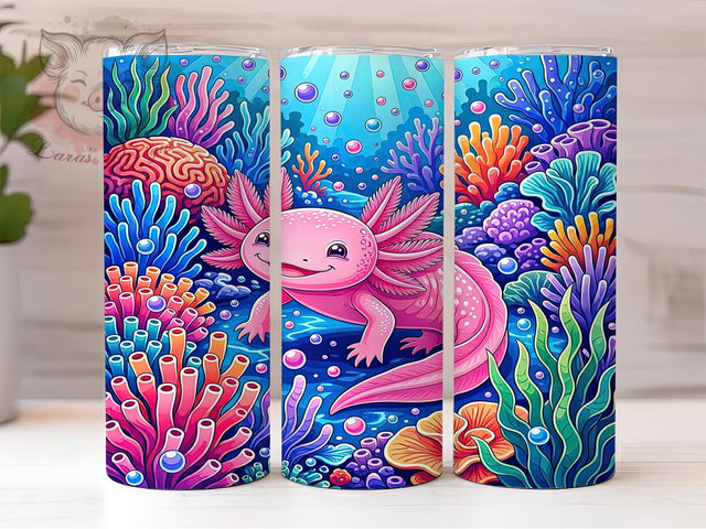 Pink Axolotl 20oz Tumbler, Axolotl Design, Pink Aesthetic, Cute Creature, Whimsical Charm, Playful Style, 20oz Wrap, Sublimation Tumbler Sublimation Lara' s Designs 