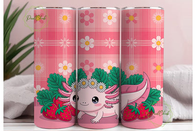 Pink Axolotl Strawberry Plaid Tumbler Sublimation PixelChick 