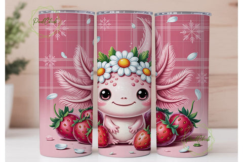 Pink Axolotl Strawberry Plaid Tumbler Sublimation PixelChick 