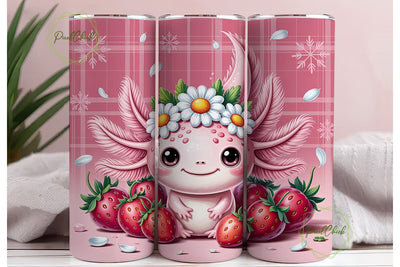 Pink Axolotl Strawberry Plaid Tumbler Sublimation PixelChick 