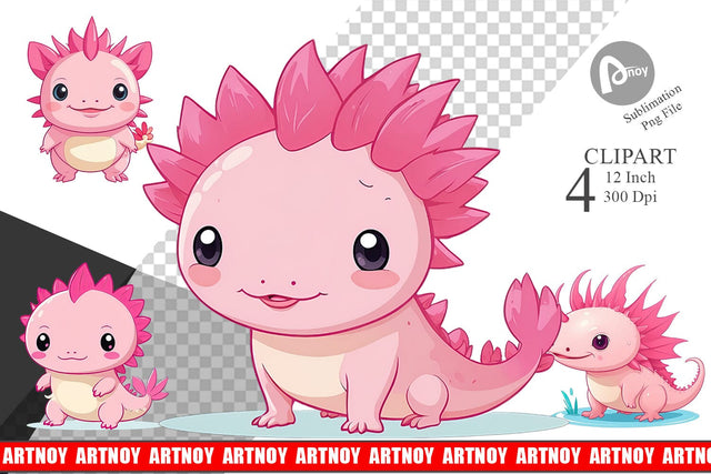 Pink Axolotl Valentine Clipart Sublimation artnoy 