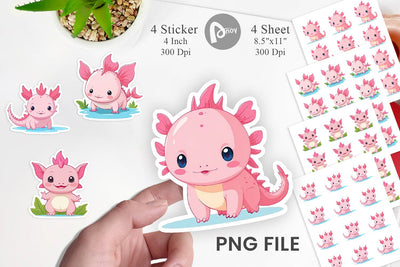 Pink Axolotl Valentine Sticker Sublimation artnoy 