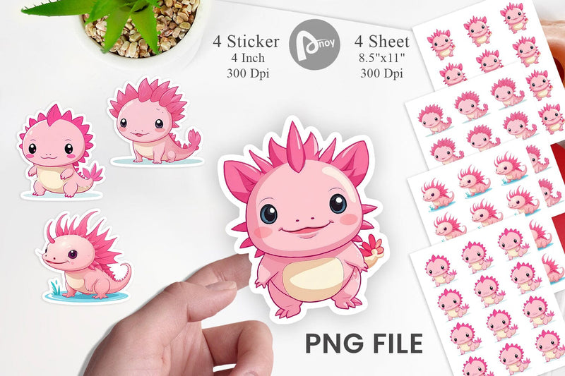 Pink Axolotl Valentine Sticker Sublimation artnoy 
