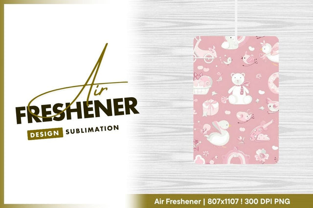 Pink Baby Themed Pattern with Teddy Bear Birds Scooter and Gift Box Illustrations Sublimation Regulrcrative 