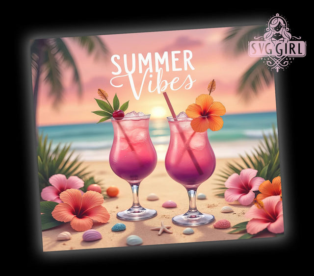 Pink Beach Vibes 20oz Tumbler Wrap, Summer Vibes Tumbler, Beach Vibes Tumbler, 20oz Tumbler Sublimation, Summer Beach Design, Tropical Tumbler Wrap, Vacation Tumbler Design Sublimation SvggirlplusArt 