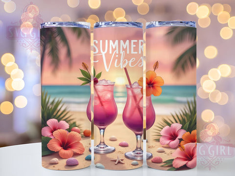 Pink Beach Vibes 20oz Tumbler Wrap, Summer Vibes Tumbler, Beach Vibes Tumbler, 20oz Tumbler Sublimation, Summer Beach Design, Tropical Tumbler Wrap, Vacation Tumbler Design Sublimation SvggirlplusArt 