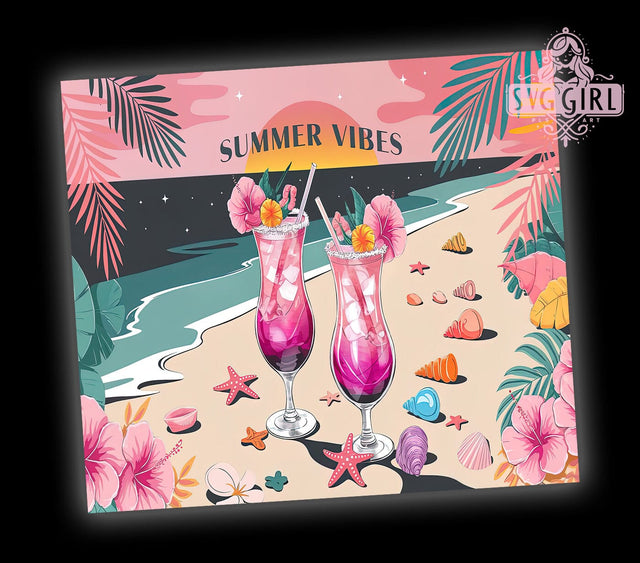 Pink Beach Vibes 20oz Tumbler Wrap, Summer Vibes Tumbler, Beach Vibes Tumbler, 20oz Tumbler Sublimation, Summer Beach Design, Tropical Tumbler Wrap, Vacation Tumbler Design Sublimation SvggirlplusArt 