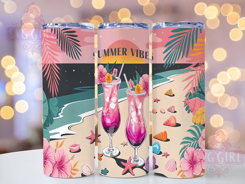 Pink Beach Vibes 20oz Tumbler Wrap, Summer Vibes Tumbler, Beach Vibes Tumbler, 20oz Tumbler Sublimation, Summer Beach Design, Tropical Tumbler Wrap, Vacation Tumbler Design Sublimation SvggirlplusArt 