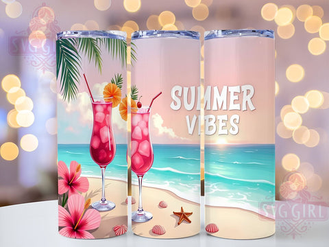 Pink Beach Vibes 20oz Tumbler Wrap, Summer Vibes Tumbler, Beach Vibes Tumbler, 20oz Tumbler Sublimation, Summer Beach Design, Tropical Tumbler Wrap, Vacation Tumbler Design Sublimation SvggirlplusArt 