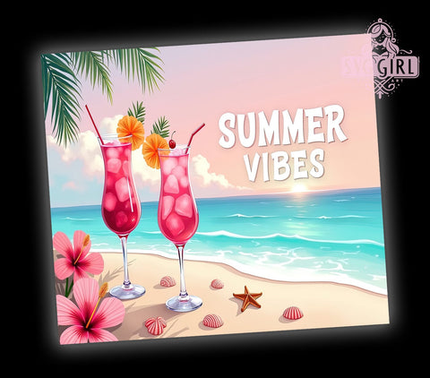 Pink Beach Vibes 20oz Tumbler Wrap, Summer Vibes Tumbler, Beach Vibes Tumbler, 20oz Tumbler Sublimation, Summer Beach Design, Tropical Tumbler Wrap, Vacation Tumbler Design Sublimation SvggirlplusArt 