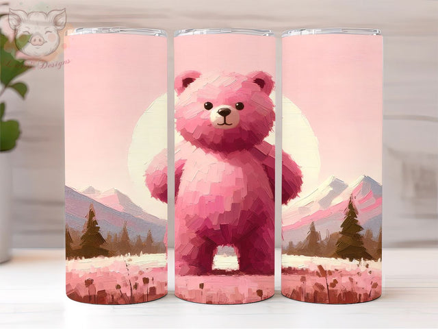 Pink Bear Mountains 20oz Tumbler Png, Straight & Tapered Tumbler Png, Bear Tumbler Png, Digital Download PNG Sublimation Lara' s Designs 