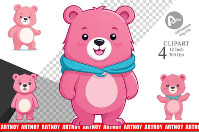 Pink Bear Valentine Clipart Sublimation artnoy 