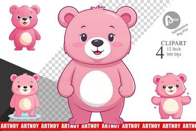 Pink Bear Valentine Clipart Sublimation artnoy 