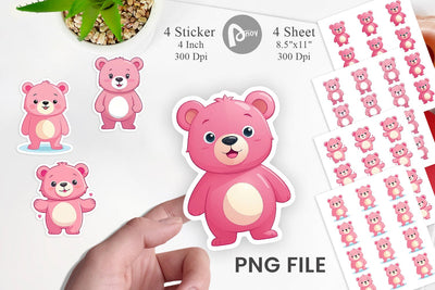 Pink Bear Valentine Sticker Sublimation artnoy 