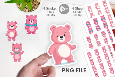 Pink Bear Valentine Sticker Sublimation artnoy 