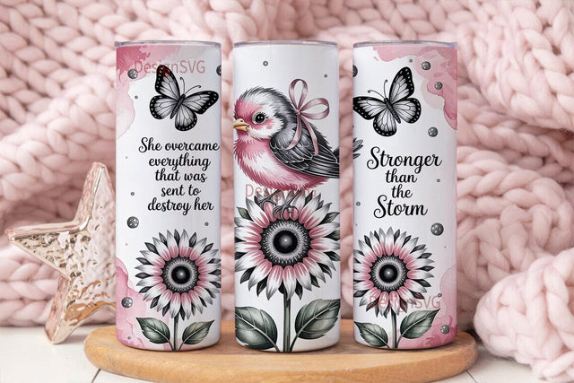 Pink Bird & Sunflower 20oz Tumbler Wrap Sublimation DesignSVG 