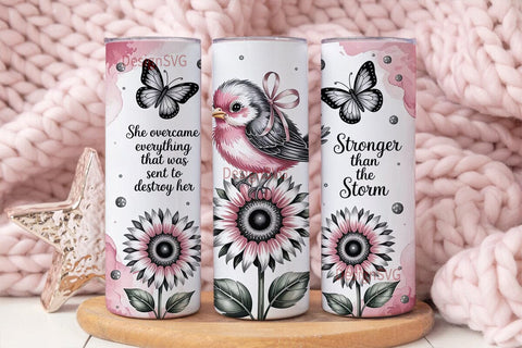Pink Bird & Sunflower 20oz Tumbler Wrap Sublimation DesignSVG 