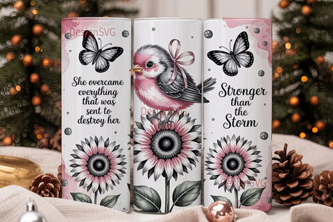 Pink Bird & Sunflower 20oz Tumbler Wrap Sublimation DesignSVG 