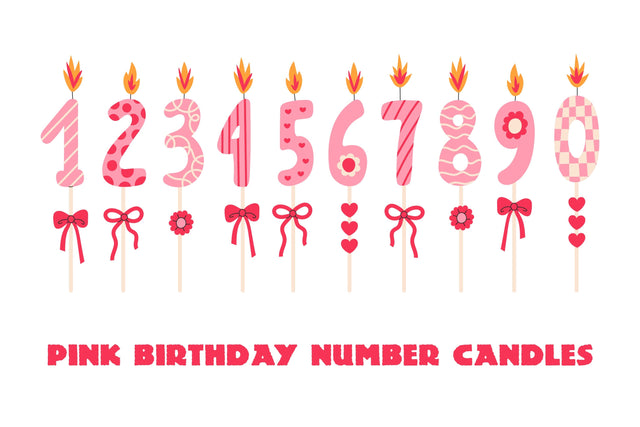 Pink Birthday Number Candles PNG Clipart Sublimation Rin Green 