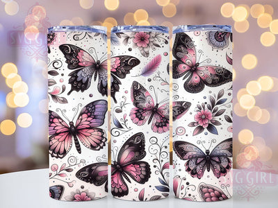 Pink Black Butterfly 20oz Tumbler, Elegant Cup Wrap, Dual Color Butterfly Design, Sublimation Tumbler Wrap, 20Oz Tumbler Design, Stylish Butterfly Cup, Modern Floral Wrap Sublimation SvggirlplusArt 