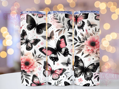 Pink Black Butterfly 20oz Tumbler, Elegant Cup Wrap, Dual Color Butterfly Design, Sublimation Tumbler Wrap, 20Oz Tumbler Design, Stylish Butterfly Cup, Modern Floral Wrap Sublimation SvggirlplusArt 