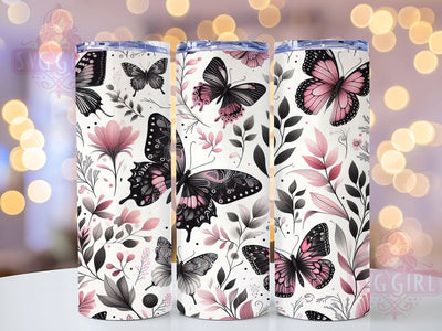 Pink Black Butterfly 20oz Tumbler, Elegant Cup Wrap, Dual Color Butterfly Design, Sublimation Tumbler Wrap, 20Oz Tumbler Design, Stylish Butterfly Cup, Modern Floral Wrap Sublimation SvggirlplusArt 