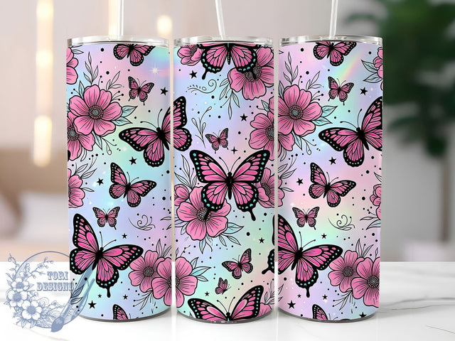 Pink Black Butterfly 20oz Tumbler, Pink Butterfly, Black Butterfly, Butterfly Tumbler, 20oz Tumbler, Pink Black, Butterfly Design, Tumbler Wrap Sublimation ToriDesigns 