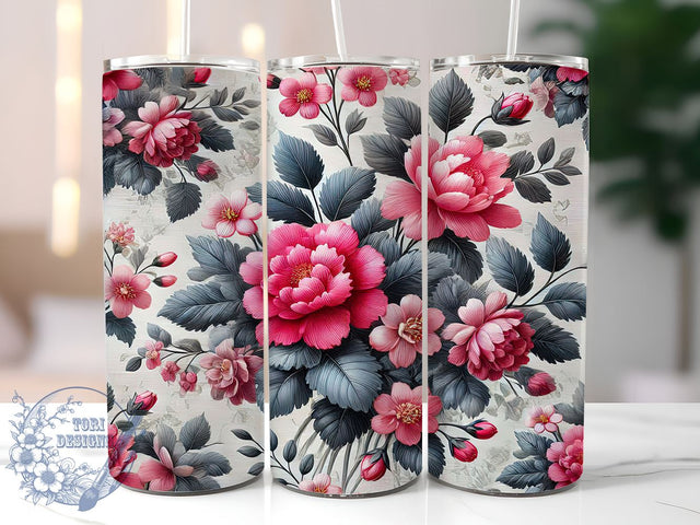 Pink Black Floral Stylish Custom Tumbler Wrap, Black Floral Drinkware, 20oz Tumbler Wrap, Sublimation Mug, Floral Decor, Stylish Drinkware, Custom Tumbler Design Sublimation ToriDesigns 