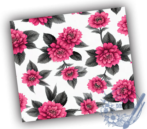 Pink Black Floral Stylish Custom Tumbler Wrap, Black Floral Drinkware, 20oz Tumbler Wrap, Sublimation Mug, Floral Decor, Stylish Drinkware, Custom Tumbler Design Sublimation ToriDesigns 