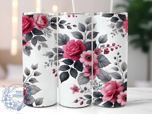 Pink Black Floral Stylish Custom Tumbler Wrap, Black Floral Drinkware, 20oz Tumbler Wrap, Sublimation Mug, Floral Decor, Stylish Drinkware, Custom Tumbler Design Sublimation ToriDesigns 