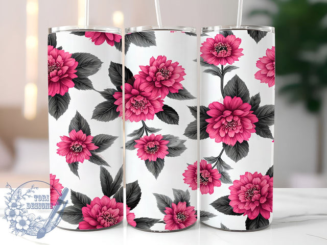 Pink Black Floral Stylish Custom Tumbler Wrap, Black Floral Drinkware, 20oz Tumbler Wrap, Sublimation Mug, Floral Decor, Stylish Drinkware, Custom Tumbler Design Sublimation ToriDesigns 