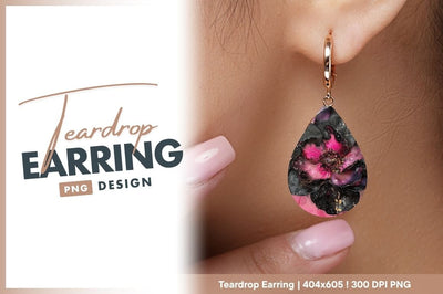 Pink black flower artistic texture teardrop earring png Sublimation Regulrcrative 