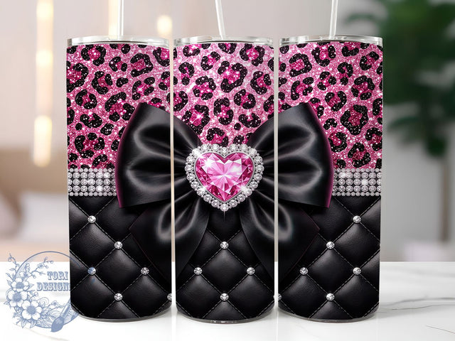 Pink Black Glam Bow 20oz Tumbler, Pink Black Glam Bow, Glam Bow Tumbler, Pink Glam Bow PNG, Black Glam Bow PNG, Pink Black Bow, Bow Tumbler Wrap, 20oz Tumbler Wrap Sublimation ToriDesigns 