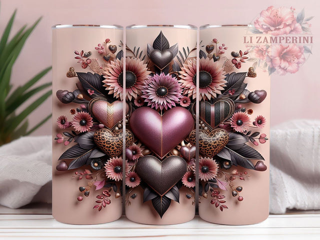 Pink & Black Heart Valentine Tumbler, Black Hearts, Valentine's Day, Sublimation Art, 20oz Tumbler, Love Theme, Bold Design Sublimation Li Zamperini 