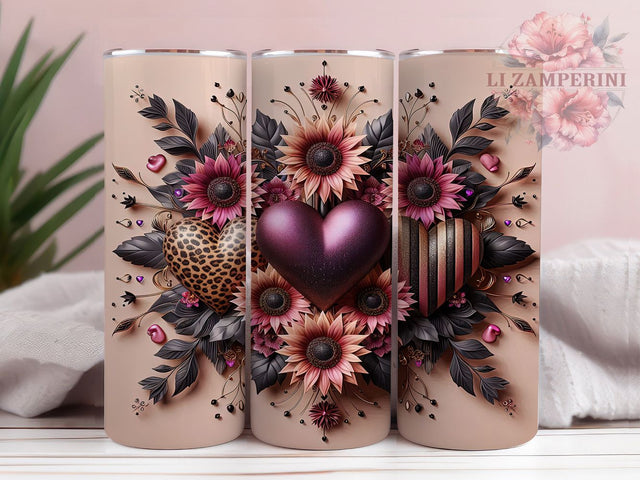 Pink & Black Heart Valentine Tumbler, Black Hearts, Valentine's Day, Sublimation Art, 20oz Tumbler, Love Theme, Bold Design Sublimation Li Zamperini 