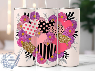 Pink Black Hearts Valentine Tumbler, Valentine Heart Wrap, Romantic Love Cup, 20oz Sublimation Wrap, Stylish Heart Design Tumbler, Artistic Pink Black Cup, Bold Valentine Theme Wrap Sublimation ToriDesigns 