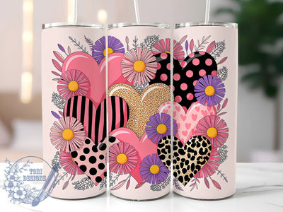 Pink Black Hearts Valentine Tumbler, Valentine Heart Wrap, Romantic Love Cup, 20oz Sublimation Wrap, Stylish Heart Design Tumbler, Artistic Pink Black Cup, Bold Valentine Theme Wrap Sublimation ToriDesigns 