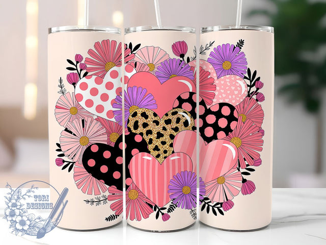 Pink Black Hearts Valentine Tumbler, Valentine Heart Wrap, Romantic Love Cup, 20oz Sublimation Wrap, Stylish Heart Design Tumbler, Artistic Pink Black Cup, Bold Valentine Theme Wrap Sublimation ToriDesigns 