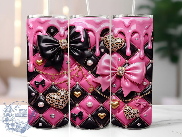 Pink Black Leopard Hearts 20oz Tumbler, Pink Black Leopard, Leopard Hearts, Pink Black Hearts, Pink Leopard PNG, Black Leopard PNG, Hearts Tumbler PNG, 20oz Tumbler Wrap Sublimation ToriDesigns 