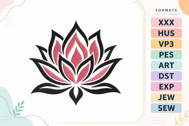 Pink Black Lotus Embroidery Design Embroidery/Applique DESIGNS sg embroidery 