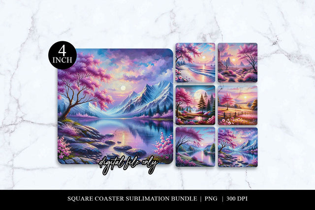 Pink Blossom Coaster PNG Bundle | Spring Sublimation Set Sublimation BijouBay 